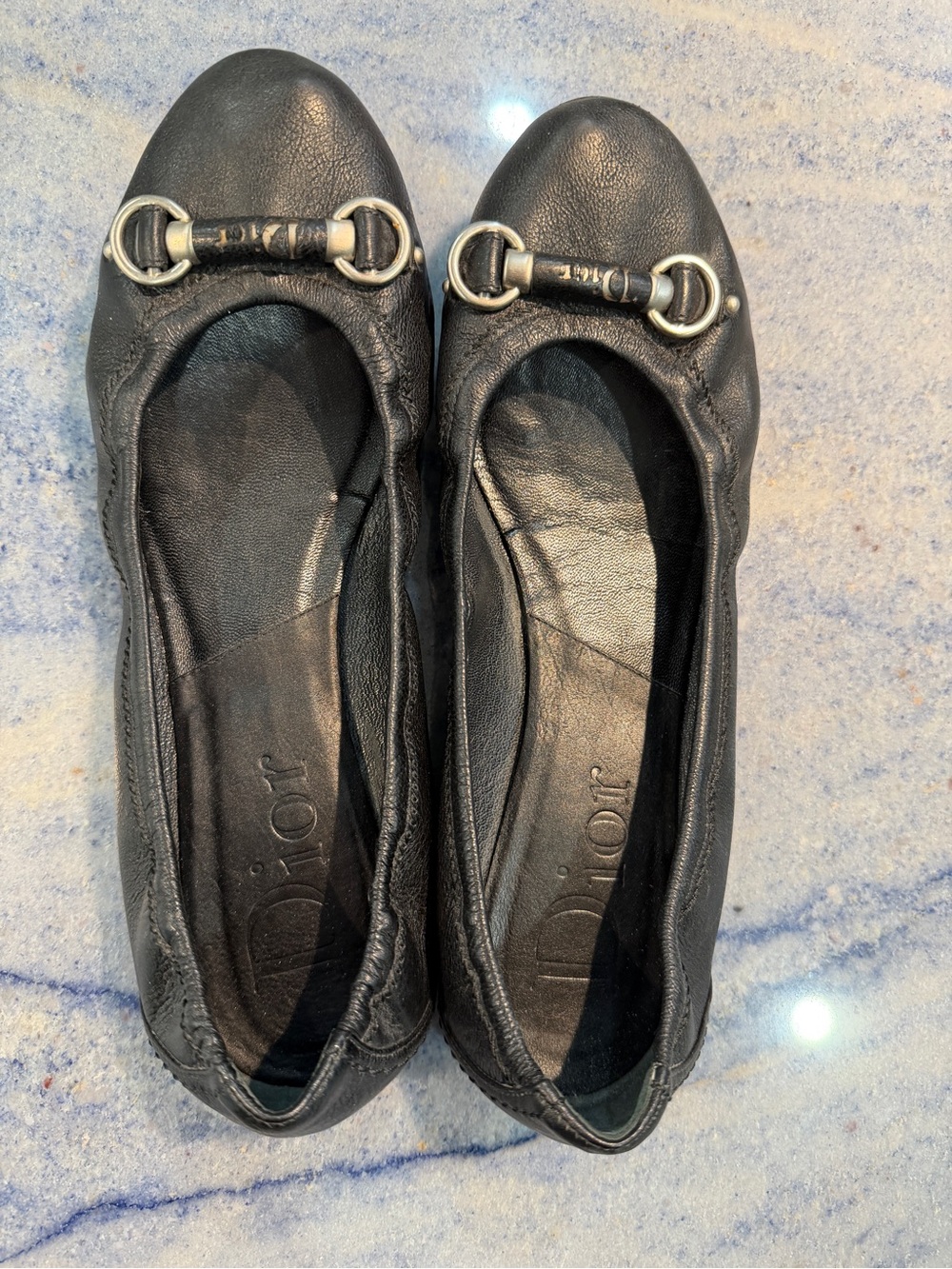 My DIOR Softball Vintage Black Leather Ballet Flats with Silver-Tone 41